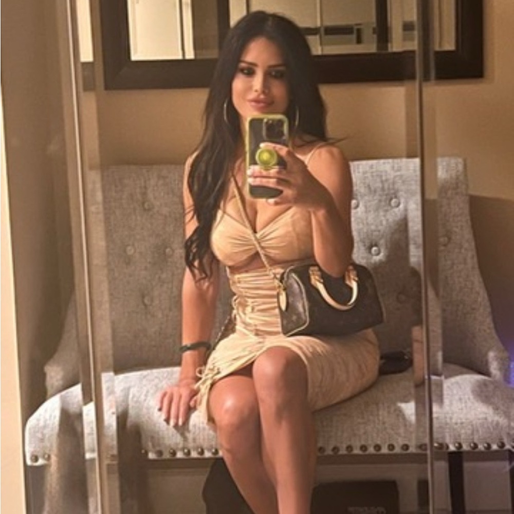 Oh Polly light tan mesh midi dress
